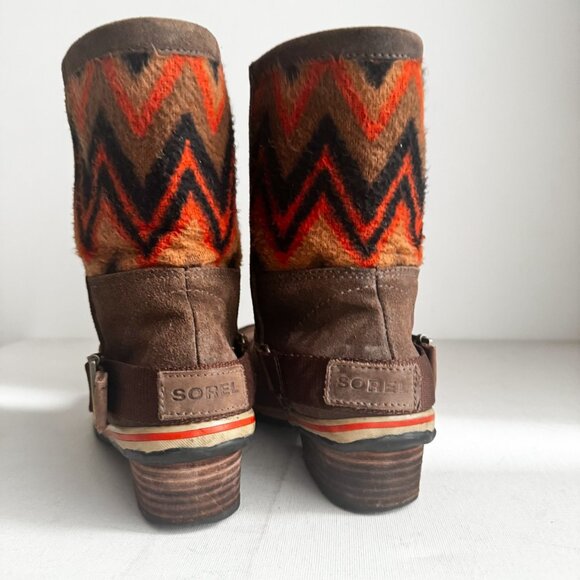 Sorel Slimshortie Navajo Print Leather Short Sheep Fur Lined Winter Boots 7 - Picture 4 of 11